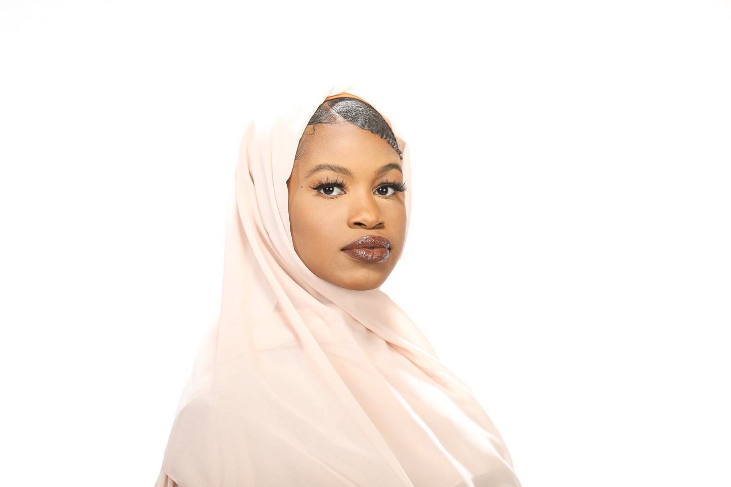 Black Lace Chiffon Hijab - Nude