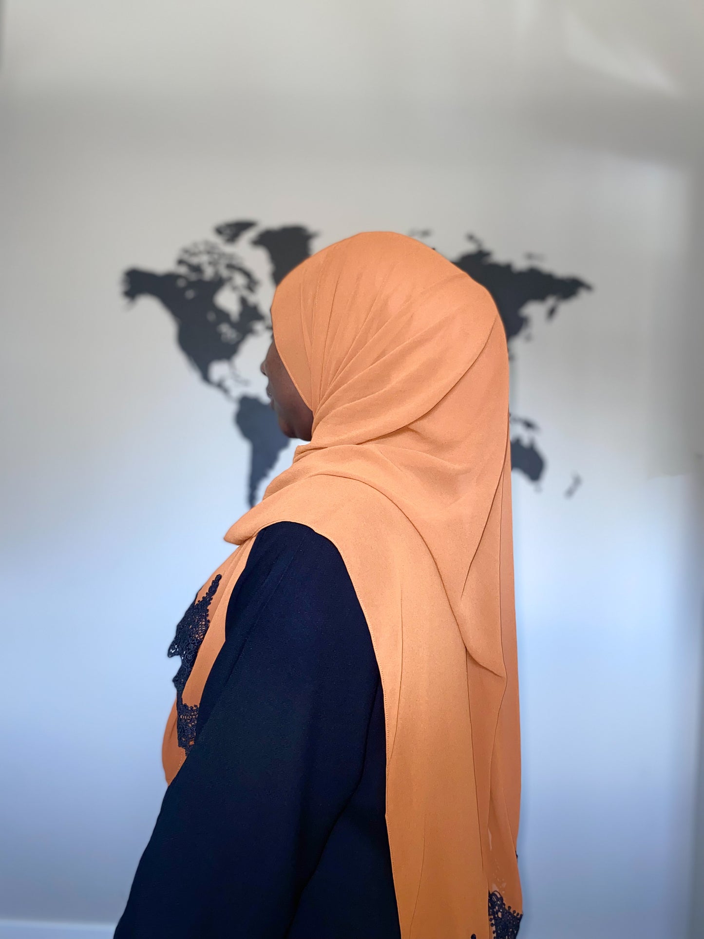 Black Lace Chiffon Hijab - Chocolate