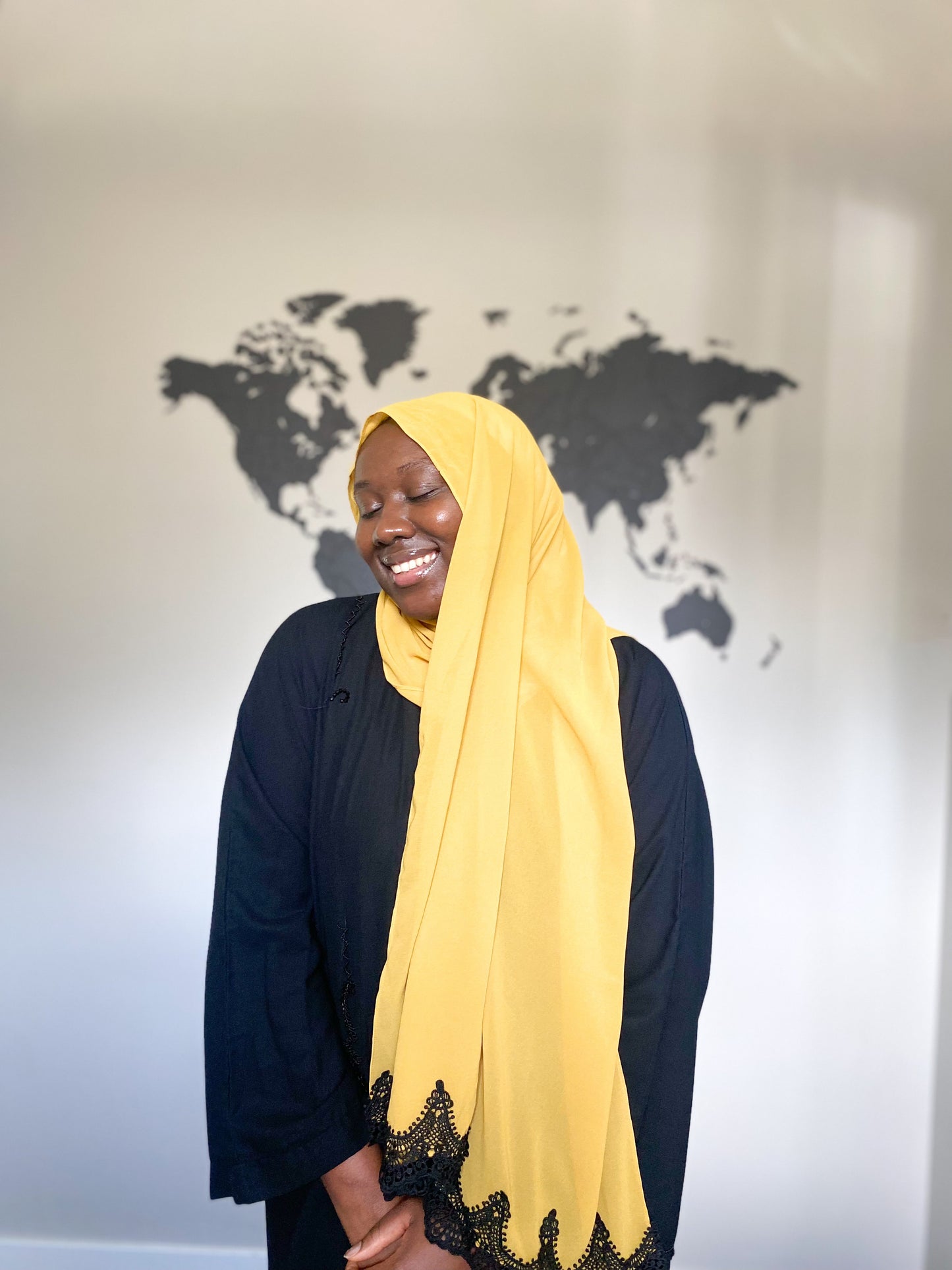 Black Lace Chiffon Hijab - Mustard