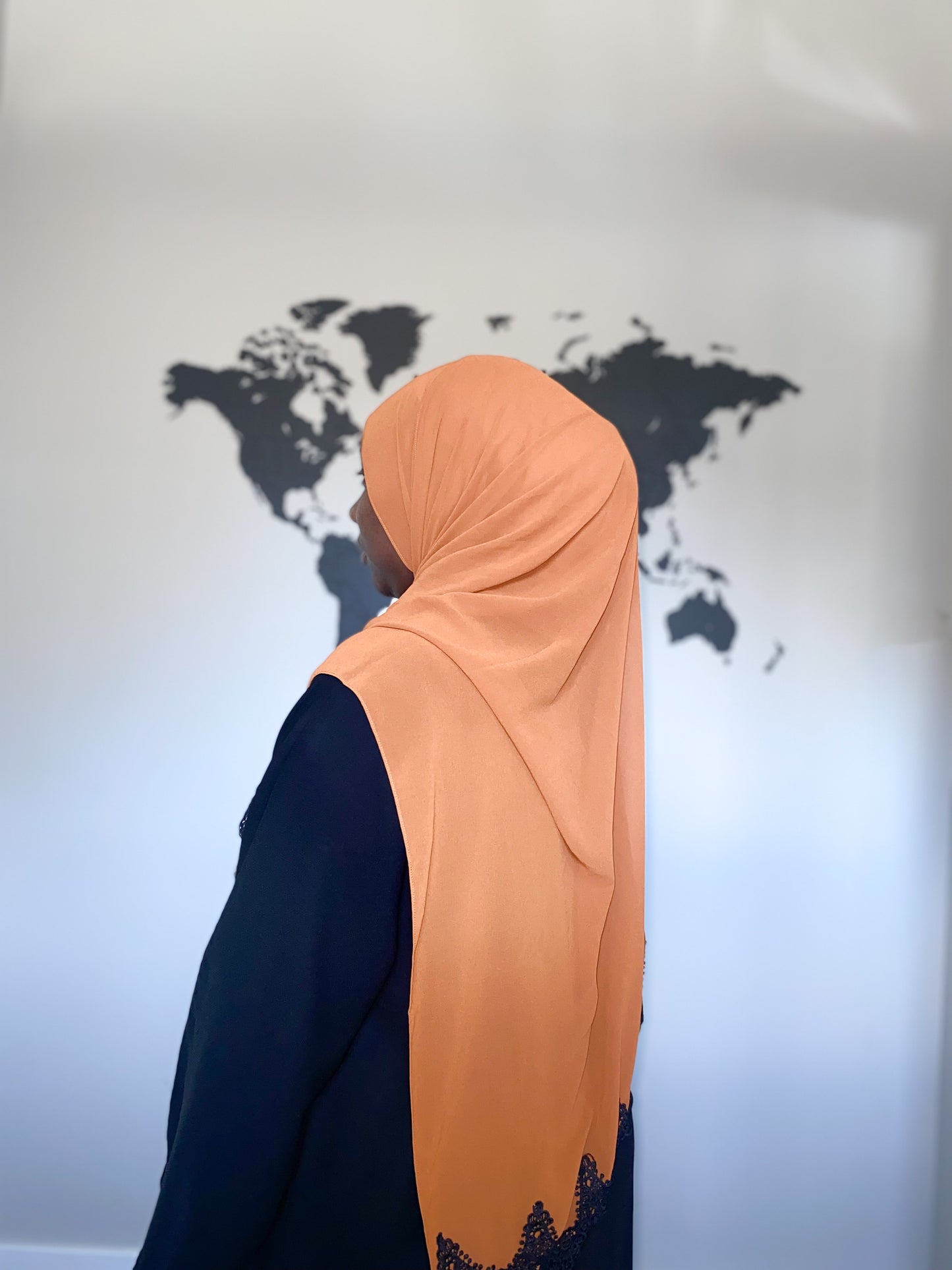 Black Lace Chiffon Hijab - Chocolate