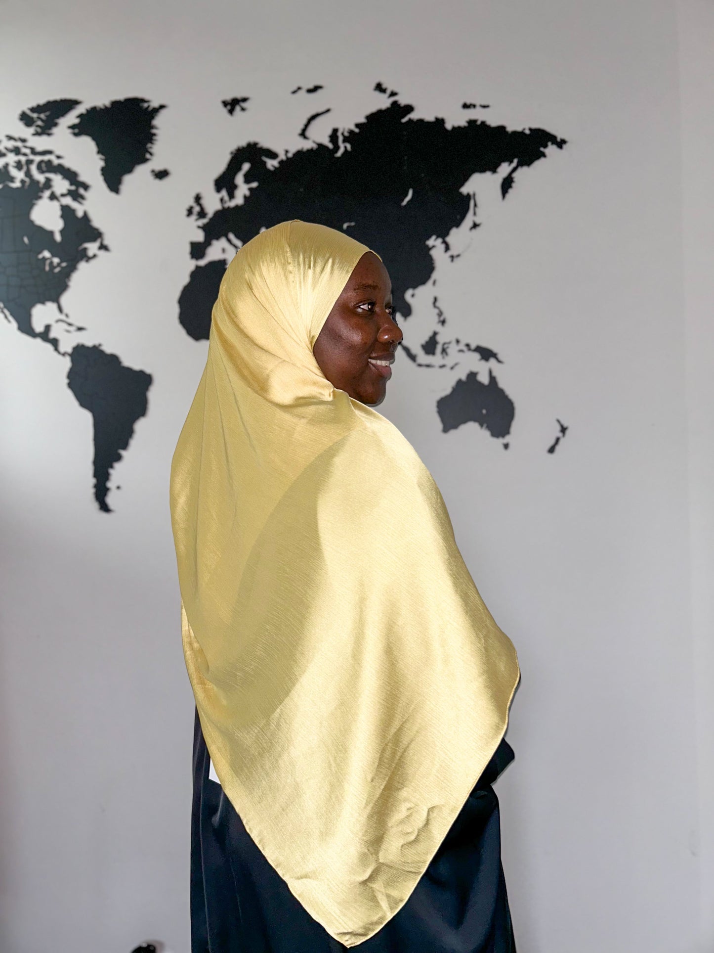 Texture Satin Chiffon Hijab - Light Gold