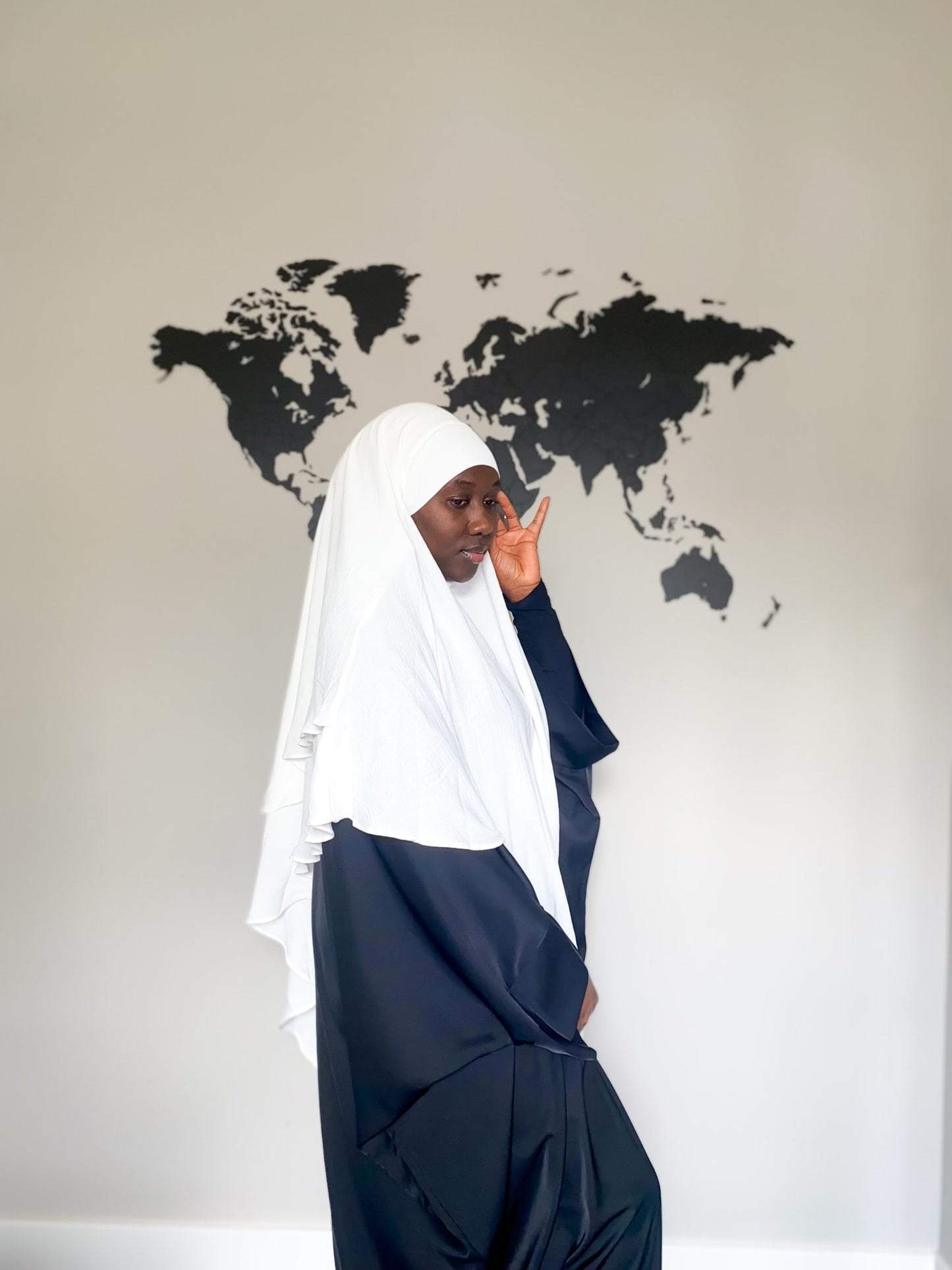 Double Layered Khimar - White