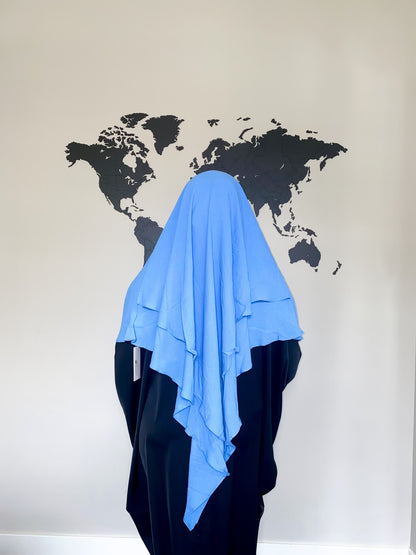 Double Layered Khimar - Light Blue