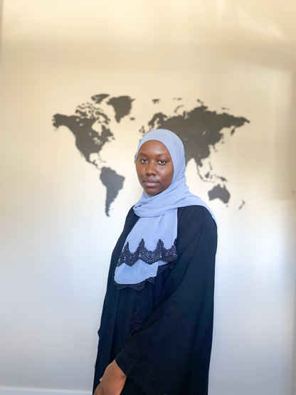 Black Lace Chiffon Hijab - Cool Blue