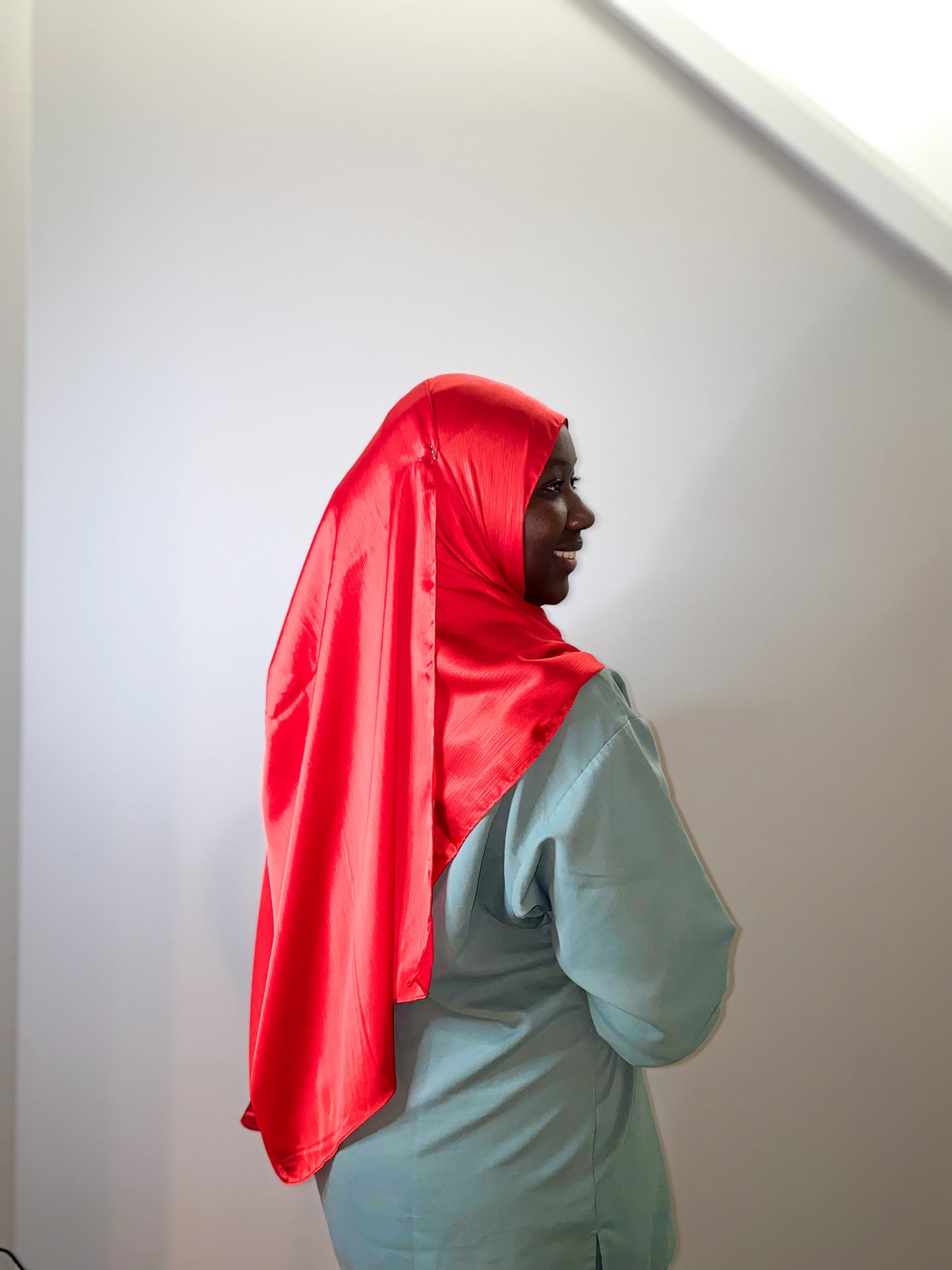 Texture Satin Chiffon Hijab - Red