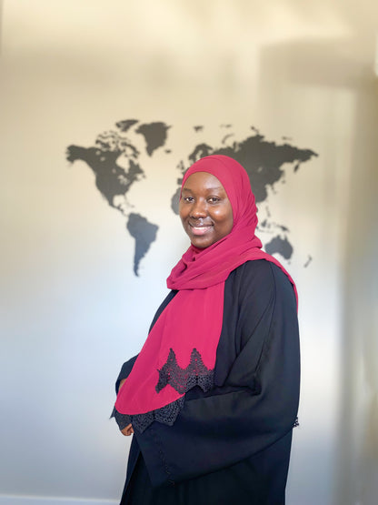 Black Lace Chiffon Hijab - Burgundy