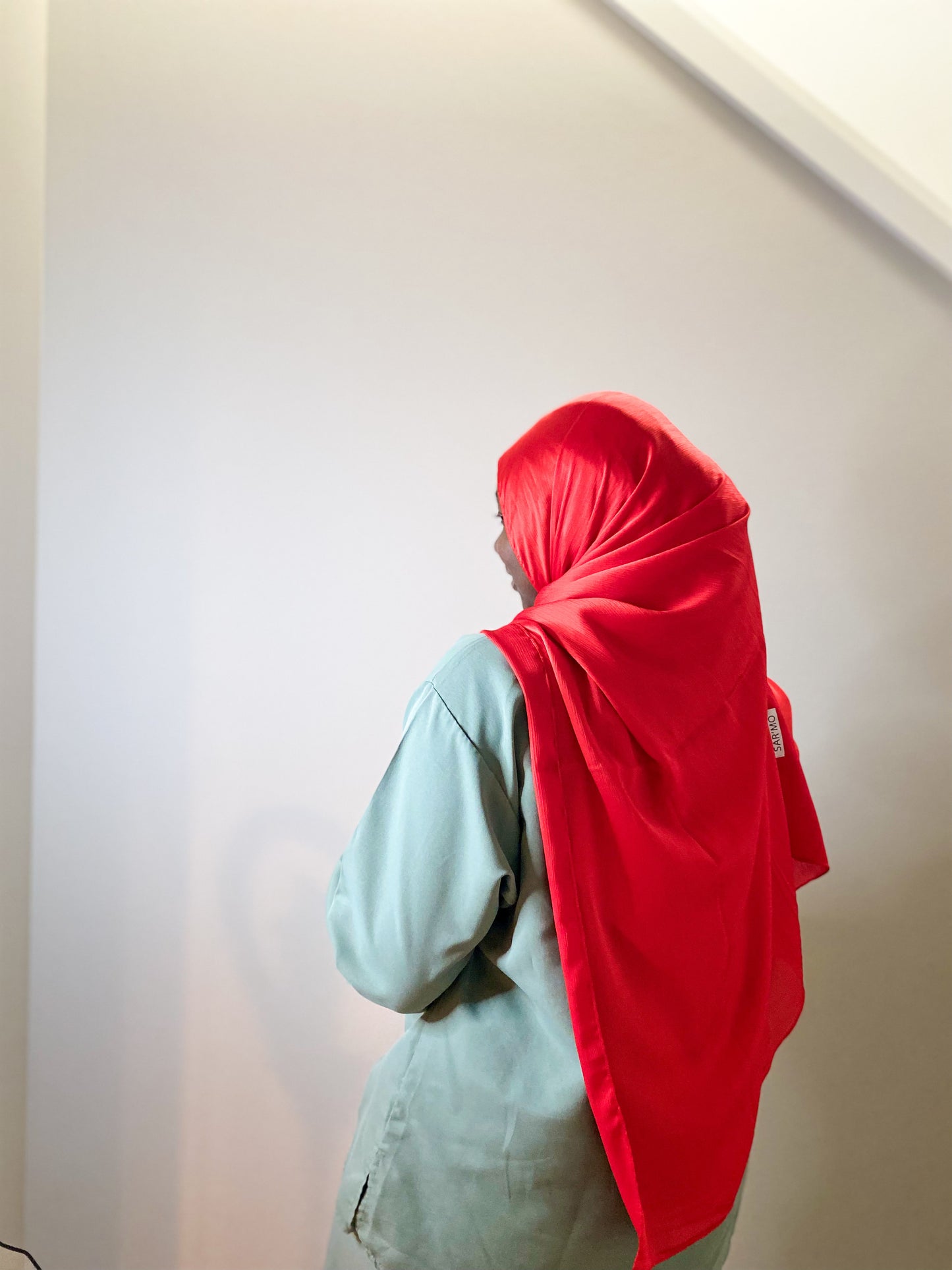 Texture Satin Chiffon Hijab - Red