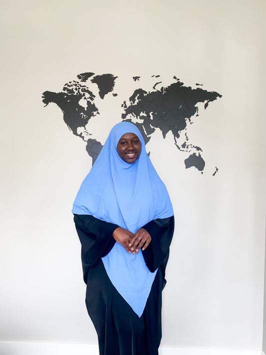 Double Layered Khimar - Light Blue