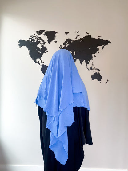 Double Layered Khimar - Light Blue