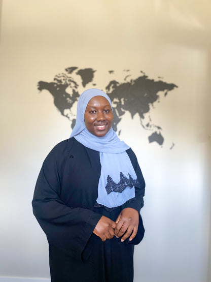 Black Lace Chiffon Hijab - Cool Blue