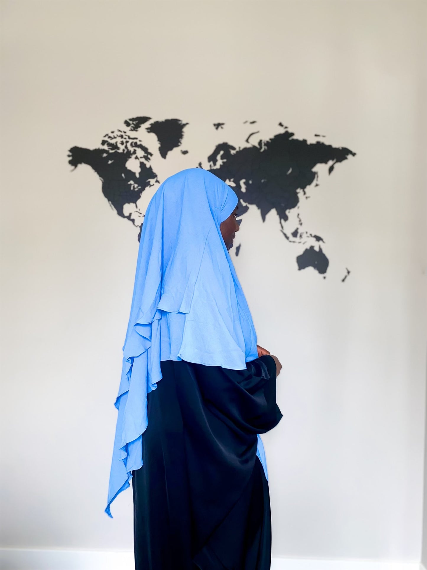 Double Layered Khimar - Light Blue