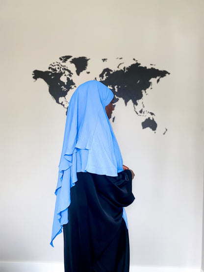 Double Layered Khimar - Light Blue